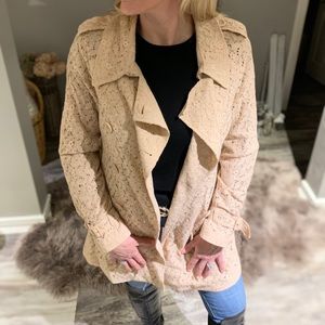 Lace pink trench with belt